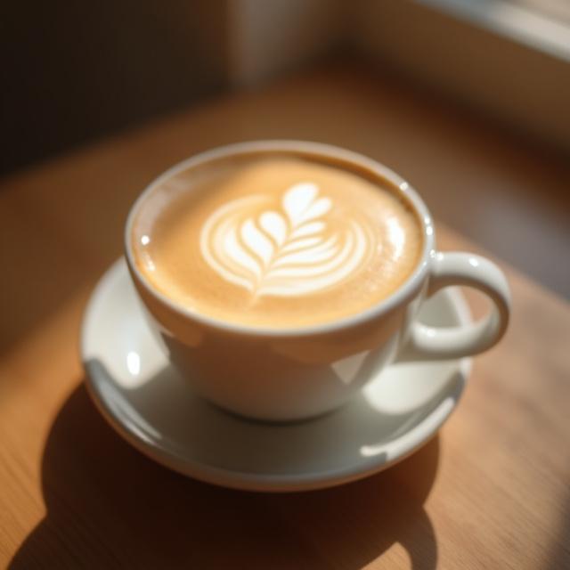 A cup of coffee with latte art on top.